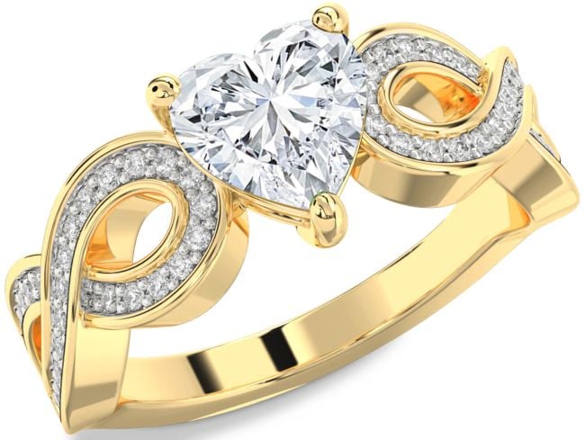 Diamond Gold Silver Heart Infinity Solitaire Engagement Ring