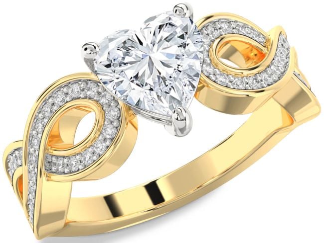 Diamond White Yellow Gold Heart Infinity Solitaire Engagement Ring