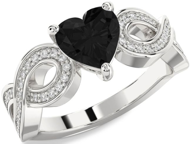 Black Diamond Silver Heart Infinity Solitaire Engagement Ring