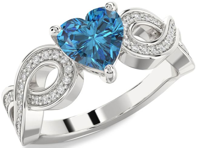 Blue Diamond Silver Heart Infinity Solitaire Engagement Ring