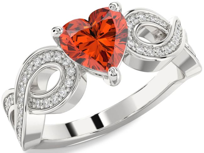Diamond Fire Opal Silver Heart Infinity Solitaire Engagement Ring