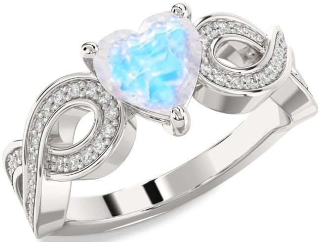 Diamond Moonstone Silver Heart Infinity Solitaire Engagement Ring