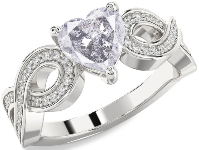 Salt & Pepper Diamond Silver Heart Infinity Solitaire Engagement Ring