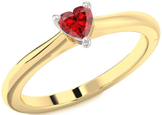 Ruby White Yellow Gold Heart Promise Ring