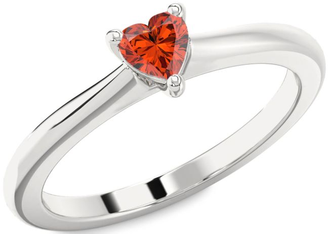 Fire Opal Silver Heart Promise Ring