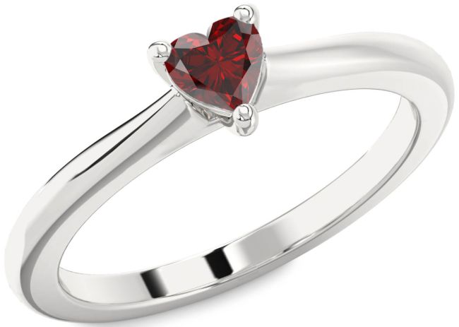 Garnet Silver Heart Promise Ring