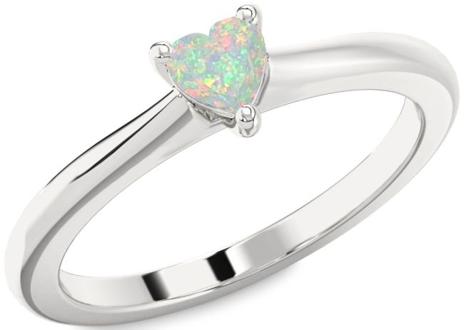 Opal Silver Heart Promise Ring