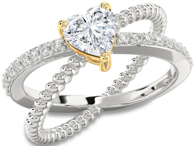 Diamond Gold Silver Heart Solitaire Pave Engagement Ring