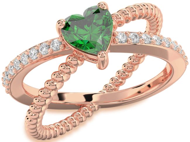 Diamond Emerald Rose Gold Heart Solitaire Pave Engagement Ring