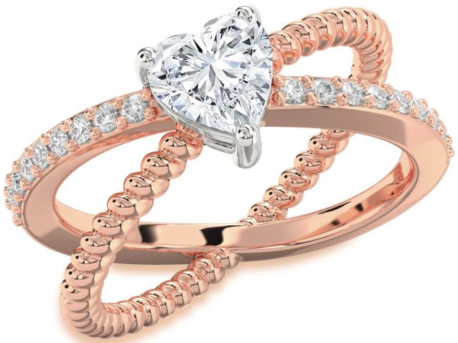 Diamond Rose Gold Silver Heart Solitaire Pave Engagement Ring