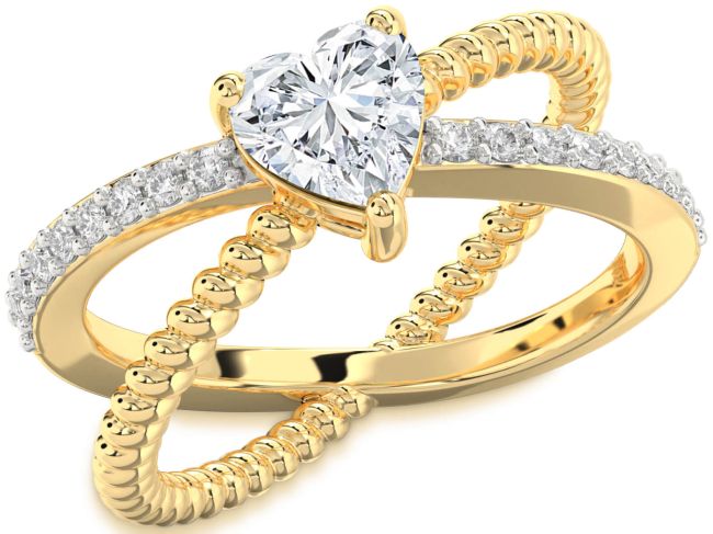 Diamond Gold Heart Solitaire Pave Engagement Ring