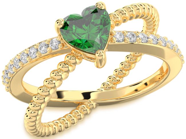 Diamond Emerald Gold Heart Solitaire Pave Engagement Ring
