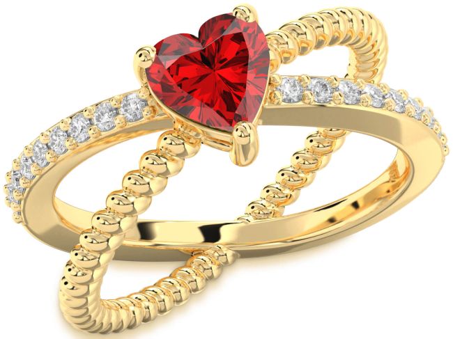 Diamond Ruby Gold Silver Heart Solitaire Pave Engagement Ring