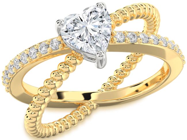 Diamond Gold Silver Heart Solitaire Pave Engagement Ring