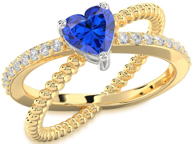 Diamond Blue Sapphire Gold Silver Heart Solitaire Pave Engagement Ring