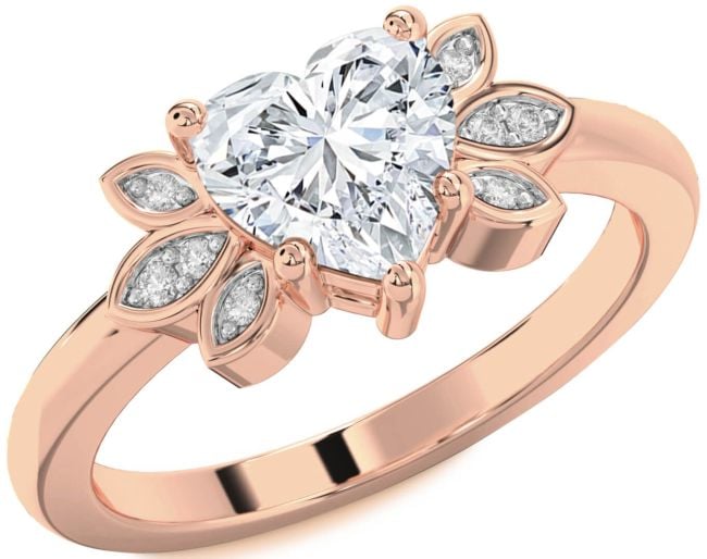 Diamond Rose Gold Silver Heart Solitaire Engagement Ring