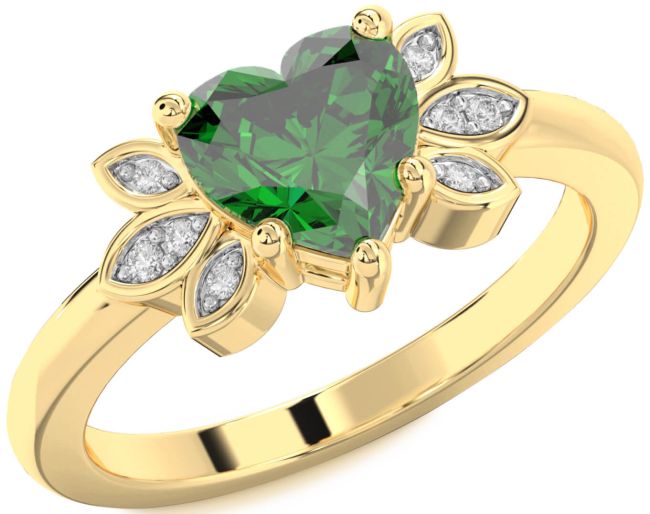 Diamond Emerald Gold Heart Solitaire Engagement Ring