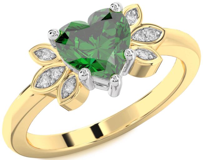 Diamond Emerald Gold Silver Heart Solitaire Engagement Ring