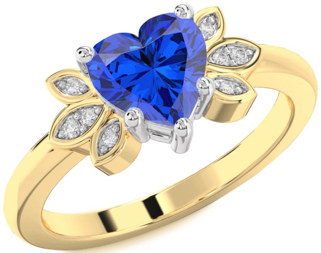 Diamond Blue Sapphire Gold Silver Heart Solitaire Engagement Ring