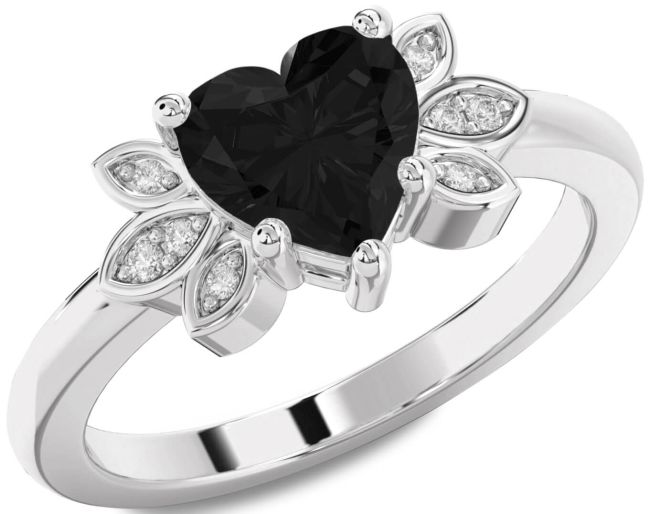 Black Diamond Silver Heart Solitaire Engagement Ring