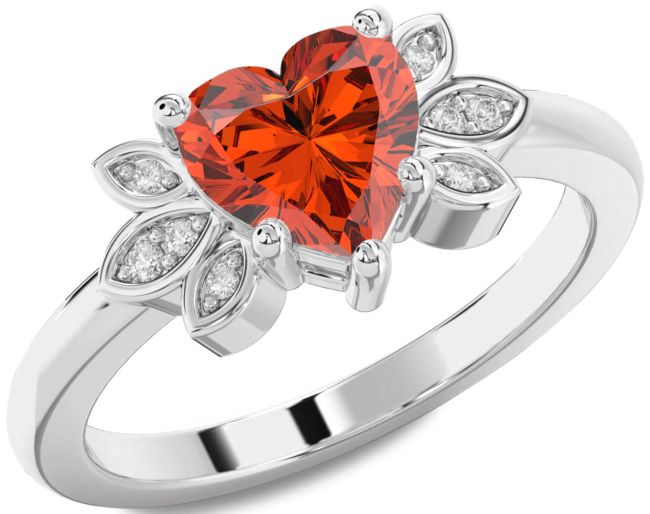 Diamond Fire Opal Silver Heart Solitaire Engagement Ring