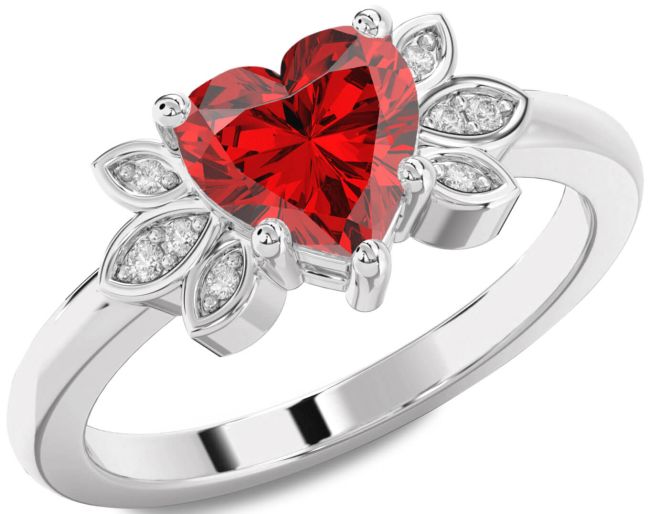 Diamond Ruby Platinum Heart Solitaire Engagement Ring