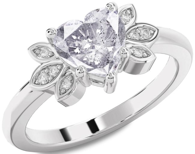 Salt & Pepper Diamond Silver Heart Solitaire Engagement Ring