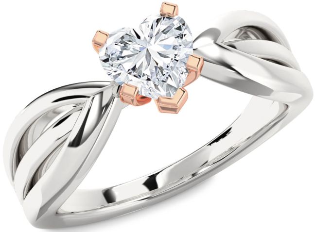 Diamond White Rose Gold Heart Solitaire Engagement Ring