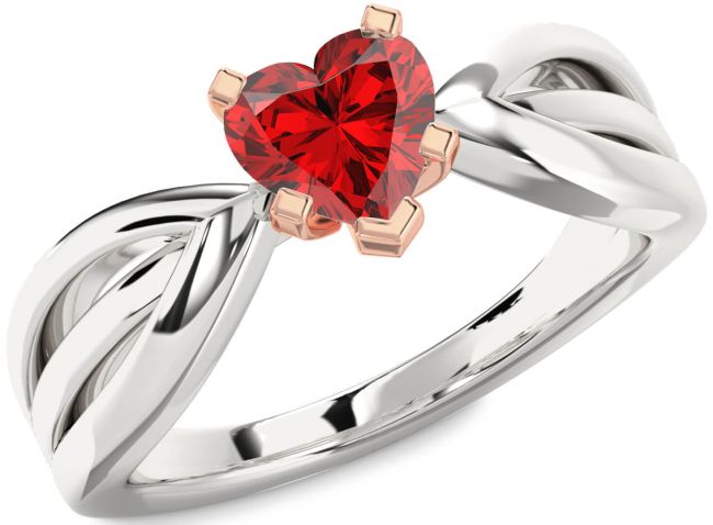 Ruby White Rose Gold Heart Solitaire Engagement Ring