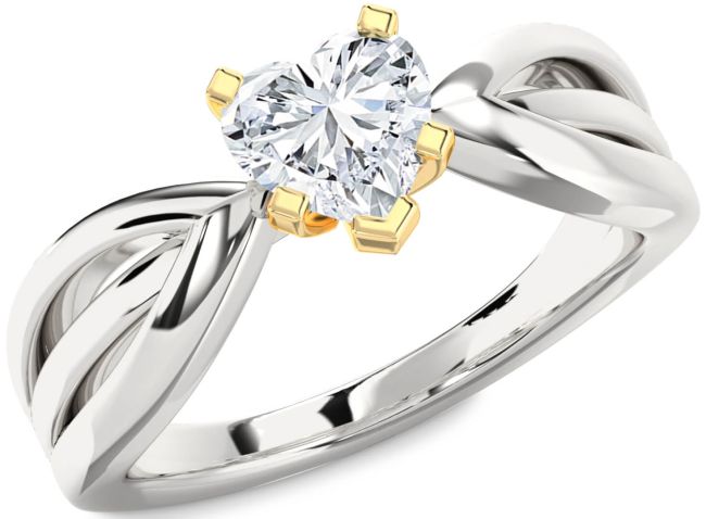 Diamond Silver & 10K gold Heart Solitaire Engagement Ring