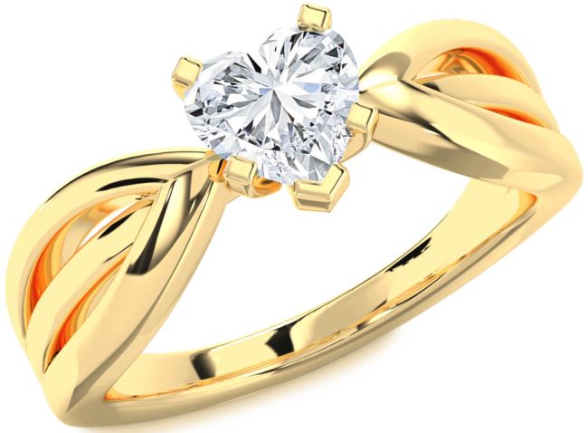 Diamond Gold Silver Heart Solitaire Engagement Ring