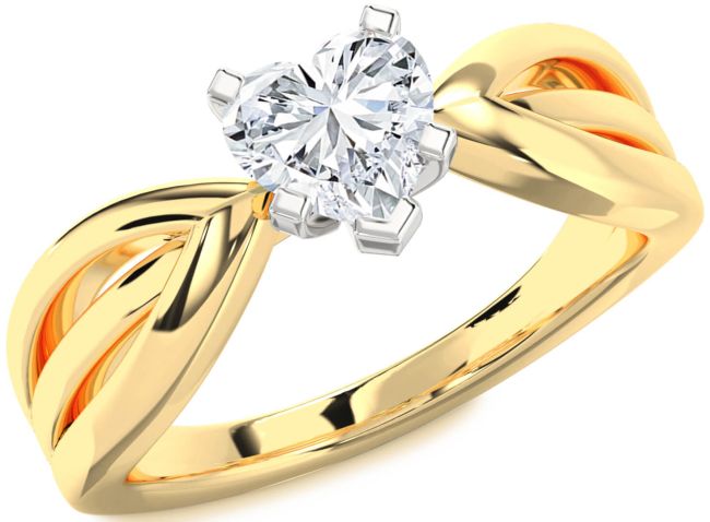 Diamond Gold Silver Heart Solitaire Engagement Ring