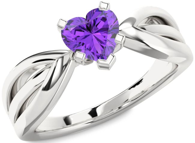 Amethyst Silver Heart Solitaire Engagement Ring