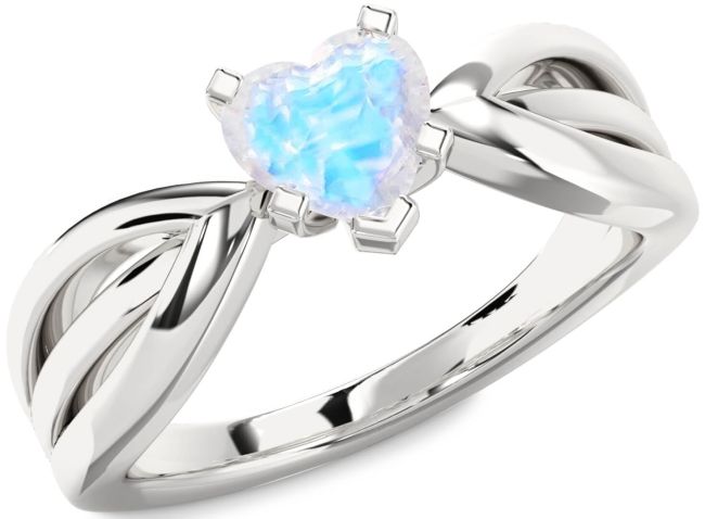 Moonstone Silver Heart Solitaire Engagement Ring