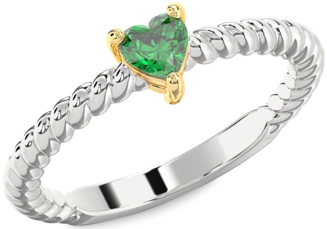 Emerald Platinum & Yellow Gold Heart Promise Ring