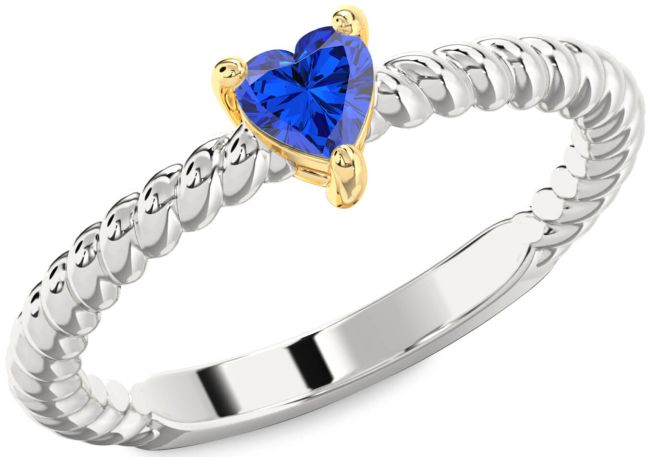 Blue Sapphire Platinum & Yellow Gold Heart Promise Ring
