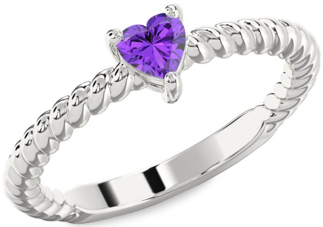 Amethyst Silver Heart Promise Ring