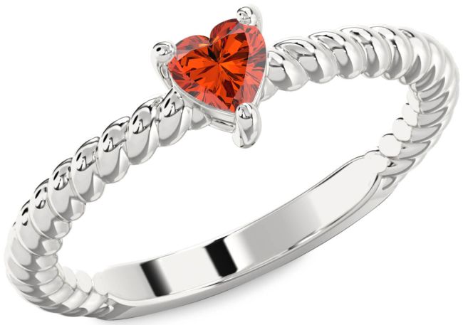 Fire Opal Silver Heart Promise Ring