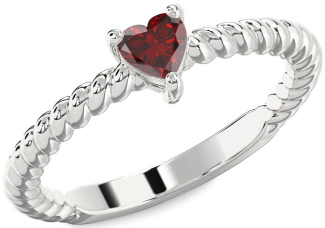 Garnet Silver Heart Promise Ring