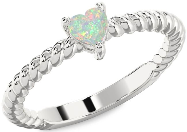 Opal Silver Heart Promise Ring