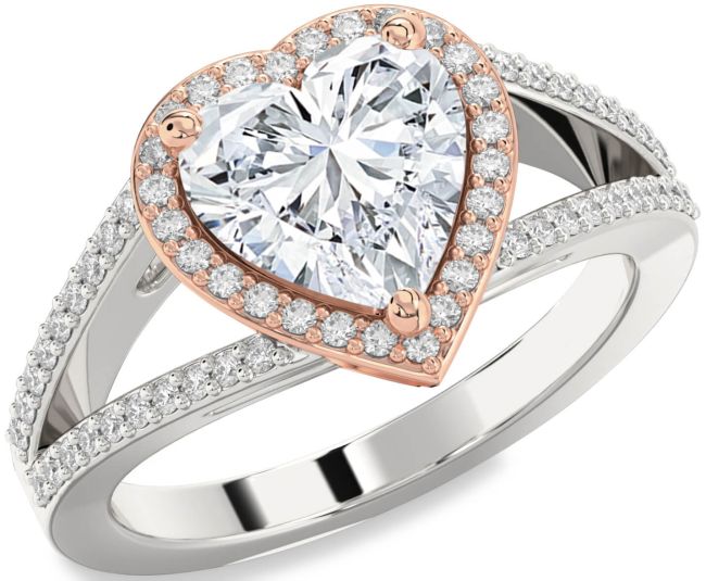 Diamond White Rose Gold Heart Halo Pave Engagement Ring