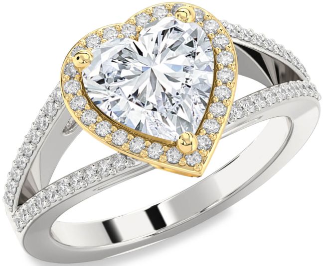Diamond White Yellow Gold Heart Halo Pave Engagement Ring