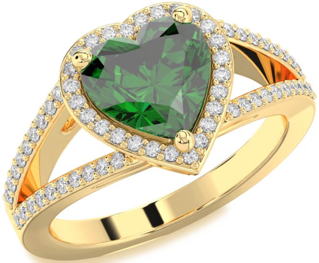 Diamond Emerald Gold Heart Halo Pave Engagement Ring