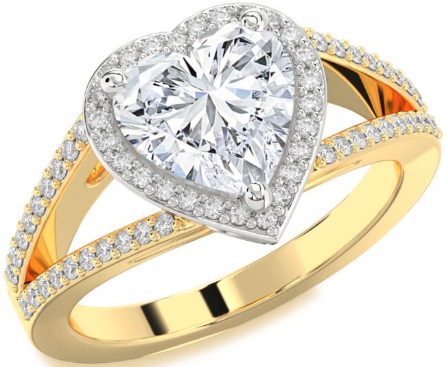 Diamond Platinum & Yellow Gold Heart Halo Pave Engagement Ring