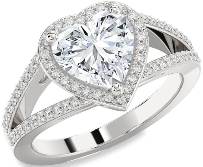 Diamond White Gold Heart Halo Pave Engagement Ring