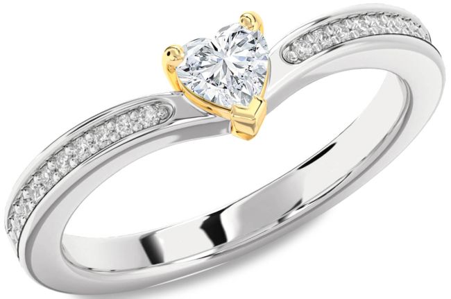 Diamond Gold Silver Heart Pave Promise Ring
