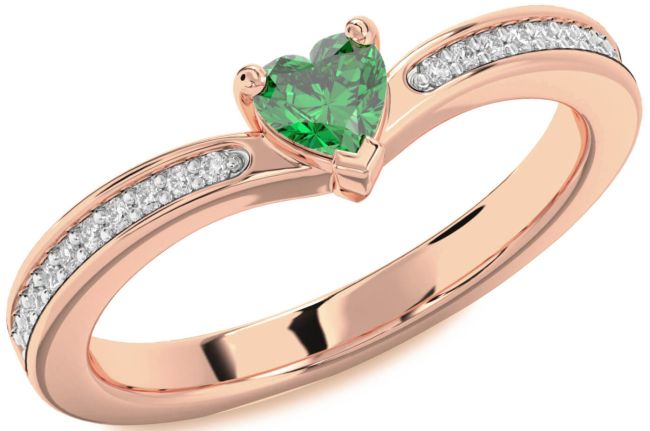 Diamond Emerald Rose Gold Heart Pave Promise Ring