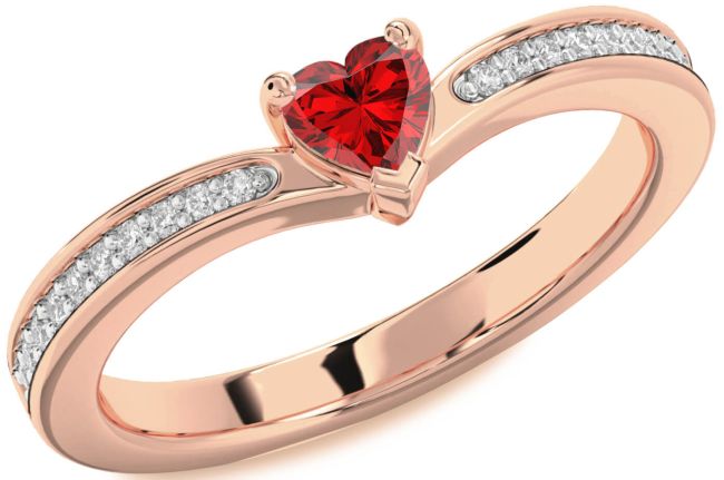 Diamond Ruby Rose Gold Heart Pave Promise Ring