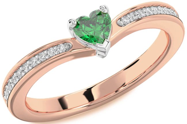 Diamond Emerald Rose Gold Silver Heart Pave Promise Ring
