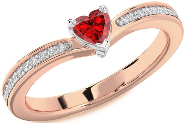 Diamond Ruby White Rose Gold Heart Pave Promise Ring
